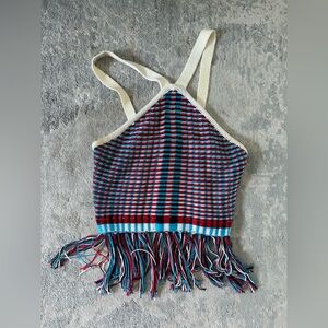 AKIRA Multicolor Woven Crop Top Fringe Festival Size S